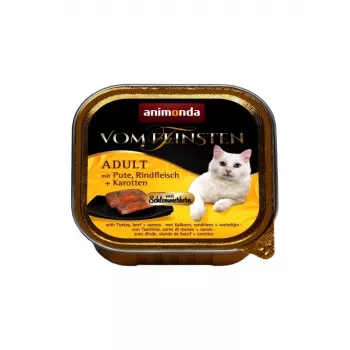 ANIMONDA Vom Feinsten Adult Pavo, Ternera y Zanahorias - Alimento húmedo para gatos - 100g