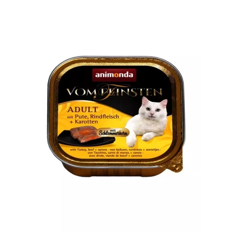 ANIMONDA Vom Feinsten Adult Pavo, Ternera y Zanahorias - Alimento húmedo para gatos - 100g