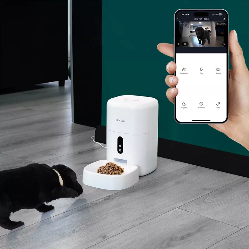 Comedero automático Tellur TLL331461 con cámara UltraHD, 4 l, blanco