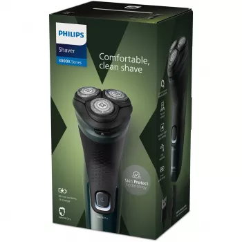 Afeitadora eléctrica rotatoria Philips 3000X Series X3002/00 – Afeitadora de 3 cabezales húmedo y seco, inalámbrica, batería NiMH, 40 minutos de autonomía