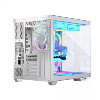 Caja PC MODECOM Volcano Panorama Midi Tower blanca — micro ATX, cristal templado, ARGB, USB-C, compatible con GPU de 400 mm
