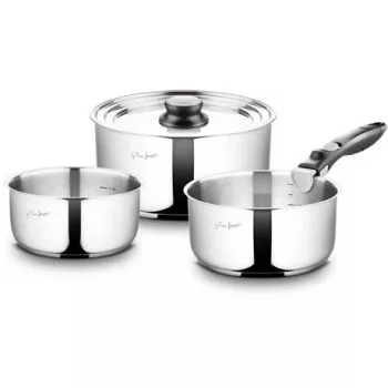 Juego de ollas LAMART LT1009 — 5 piezas, antiadherente, acero inoxidable, fondo sándwich, resistente al calor