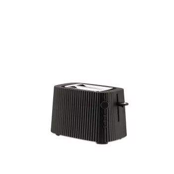 Tostadora Alessi MDL08B negra — diseño Plissé, 6 niveles de tostado, bagel/descongelar/calentar, 340×185×250 mm