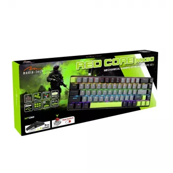 Teclado mecánico MEDIA-TECH MT1260 Red Core MX60, factor de forma 60%, interruptores CHERRY MX Red, iluminación RGB, USB, verde