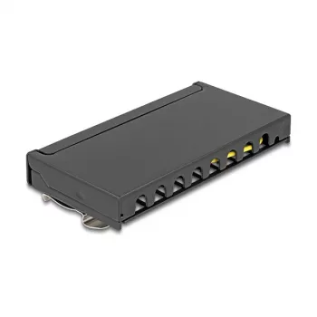 Patch panel DELOCK mini sobremesa RJ45 8 puertos Cat.6A apantallado negro para mesa, pared o carril DIN
