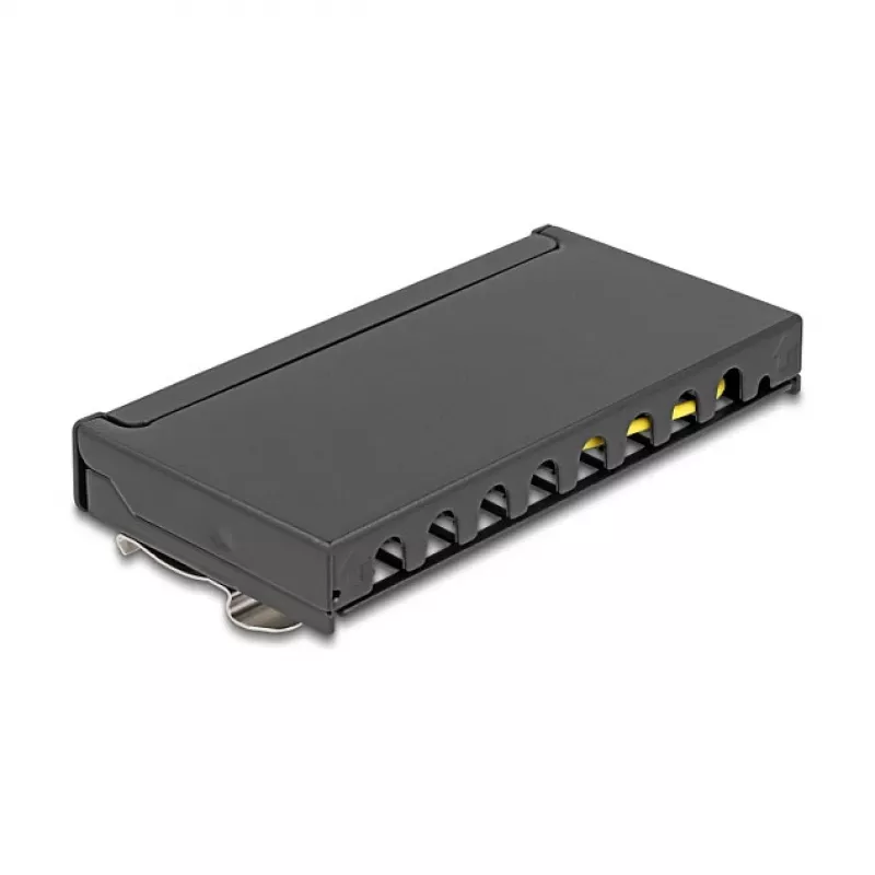 Patch panel DELOCK mini sobremesa RJ45 8 puertos Cat.6A apantallado negro para mesa, pared o carril DIN