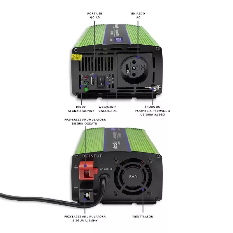 Inversor para coche Qoltec Monolith 600 W Verde 12 V