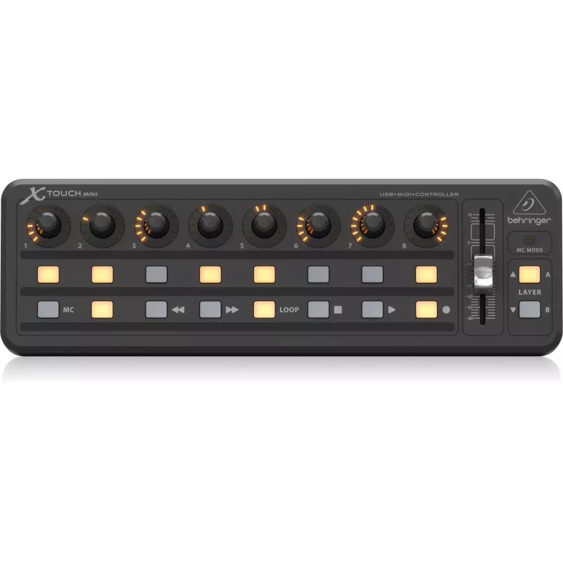 Teclado MIDI USB Behringer X-TOUCH MINI tipo de control botones, mandos giratorios, deslizadores