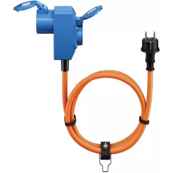 Cable adaptador de camping Goobay 1,5 m naranja conector macho CEE a conector hembra schuko IP44
