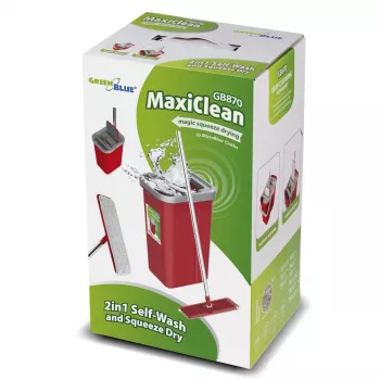 GB870 MaxiClean Set de fregona plana con cubo de limpieza 2 en 1 5,7L set de fregona suelo sistema de limpieza limpiador cabezal giratorio 360°