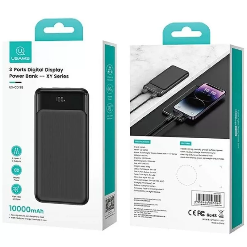 Cargador USAMS USA001631 30W con 1x USB-C y 1x USB-A carga rápida