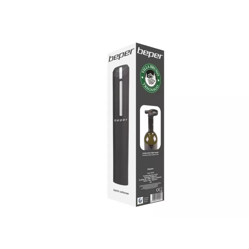 Beper AV.100 sacacorchos eléctrico con cortacápsulas, pilas 4xAA, negro
