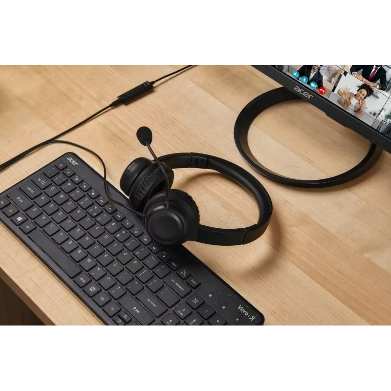 Acer AHW154 GP.HDS11.02D auriculares de oficina con cable, estéreo, conector jack, micrófono flexible integrado, negros