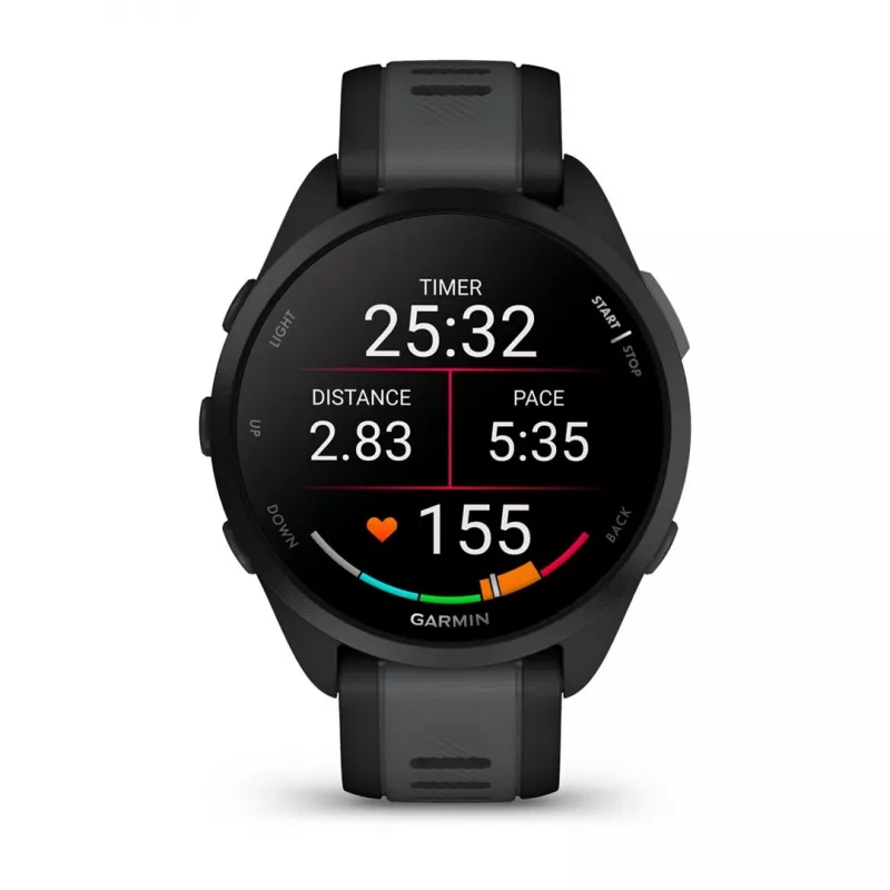 Garmin Forerunner 165 Music reloj deportivo GPS 43 mm, AMOLED 1,2" 390 x 390, 4 GB, correa de silicona, contorno de muñeca 126–203 mm, negro/gris pizarra (010-02863-30)