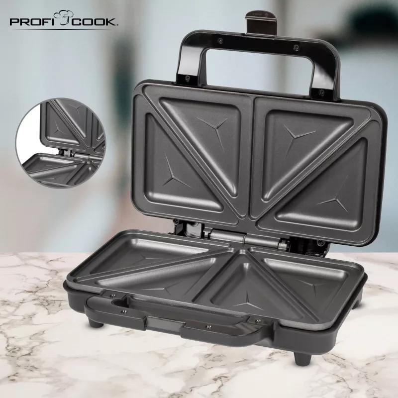 ProfiCook PC-ST 1092 - Sandwichera - 900 W - Acero inoxidable/Negro