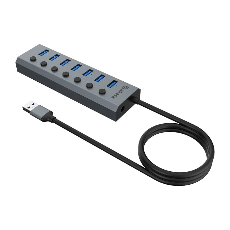 Hub USB Akasa AK-HB-21BKCM Aluminio USB 3.2 Gen 1 5000 Mbit/s