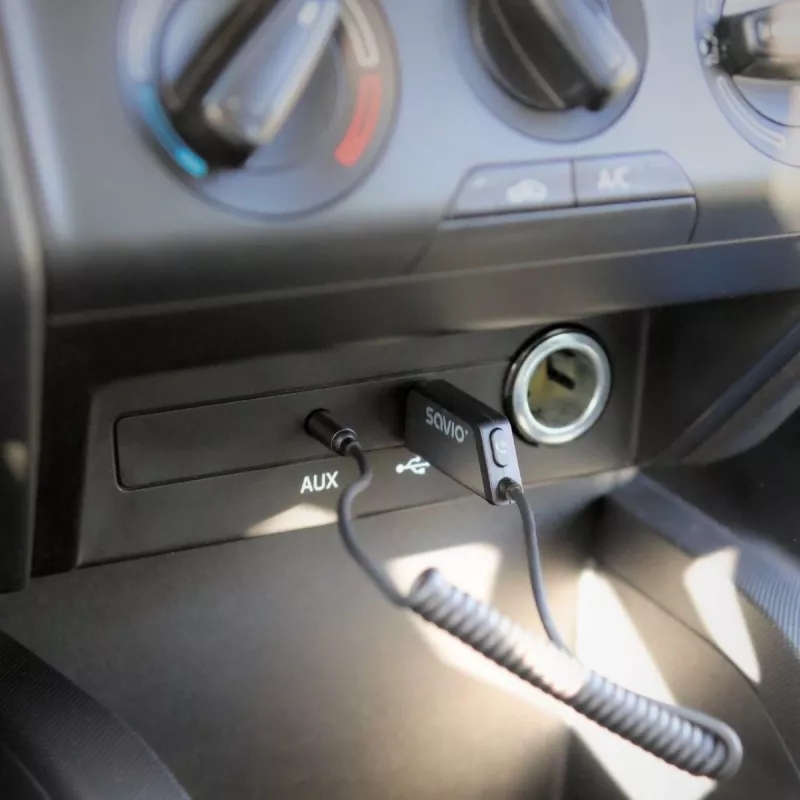 Savio TR-16 adaptador transmisor AUX con función manos libres, Bluetooth 5.3, Google Assistant/Siri