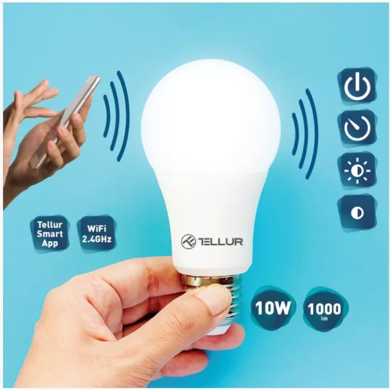 Bombilla inteligente Tellur WiFi E27, 10W blanca/cálida, regulable