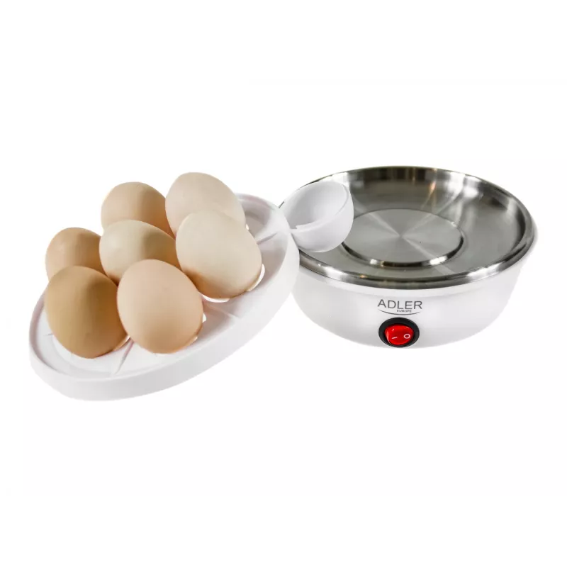 Huevera Adler AD 4459 — capacidad para 7 huevos, 450 W, blanca, control por botones, señal de listo