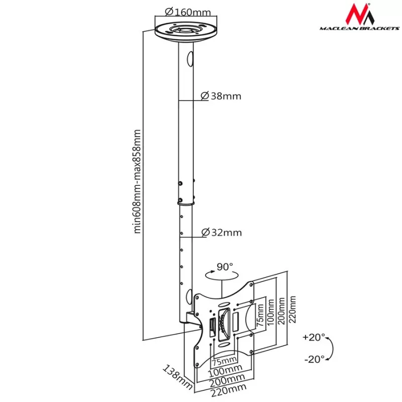 Soporte de techo para TV Maclean MC-504A B 23-42 50 - 85 cm 30 kg negro