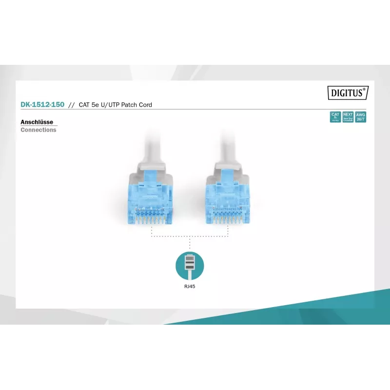 Digitus DK-1512-150 cable de red RJ45 CAT 5e U/UTP gris 15 m