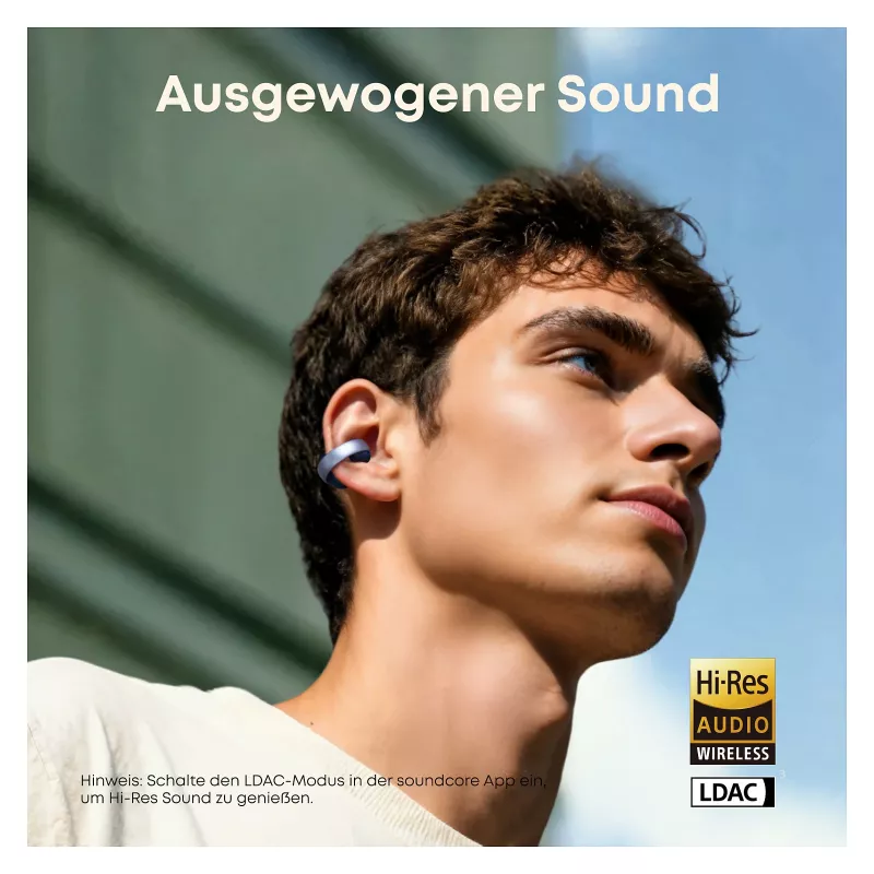 ANKER Soundcore AeroClip azul Open-Ear Clip-Earbuds Hi-Res Sound LDAC NC IP55 llamadas asistidas por IA