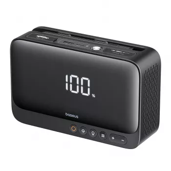 Cargador portátil Baseus Super Energy 6000 mAh — arrancador, LiPo 6000 mAh, 300 A de corriente de arranque, 150 PSI, pantalla integrada y linterna, USB-C + USB-A, negro
