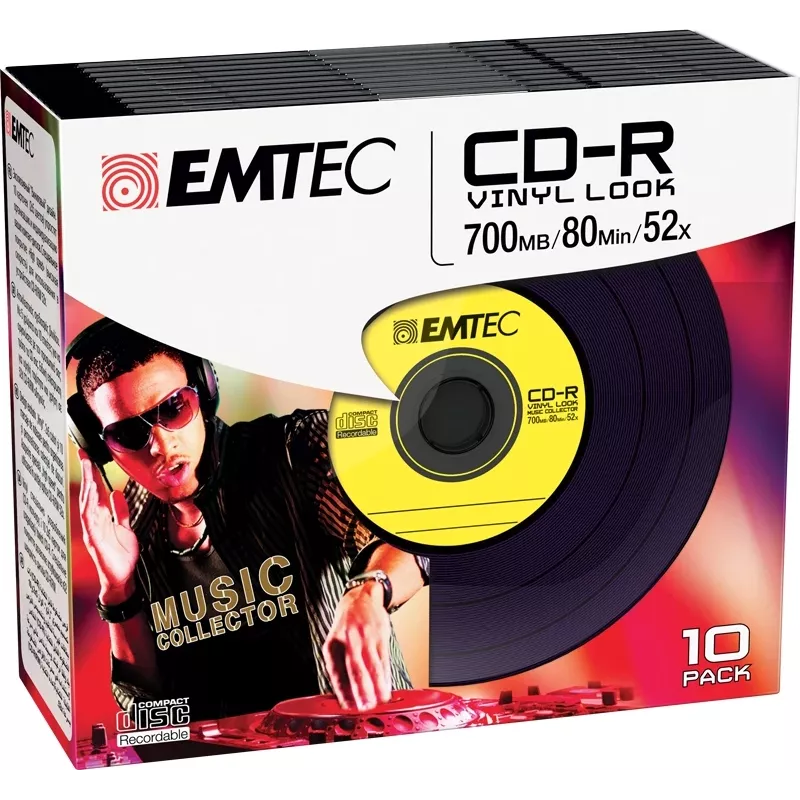 EMTEC Vinyl Look - 10 x CD-R - 700 MB (80 min) 52x - azul, amarillo, lila, verde, rosa - funda slim jewel case