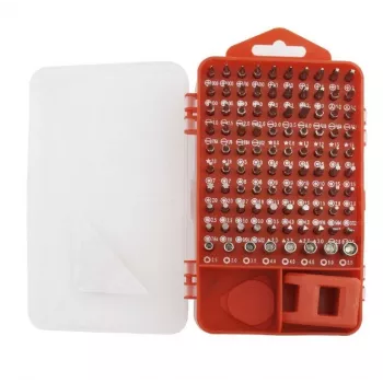 Set de destornilladores manuales GEMBIRD TK-SD-07 — 90 piezas de destornilladores y puntas combinadas, puntas magnéticas, maletín de transporte rojo