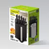 Set de bloque de cuchillos y cubiertos Maestro MR-1413 – negro, 8 piezas, hojas de acero inoxidable con soporte, portarrollos de papel