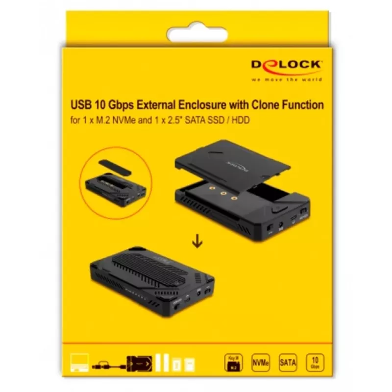 Carcasa para HDD/SSD DeLOCK 42020 negra 2,5 inch USB Type-C 10 Gbit/s