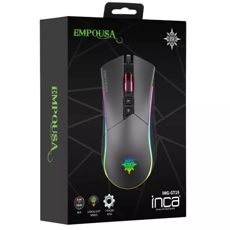 Ratón gaming INCA IMG-GT19 4800 DPI. RGB. 7 botones. USB. SW retail