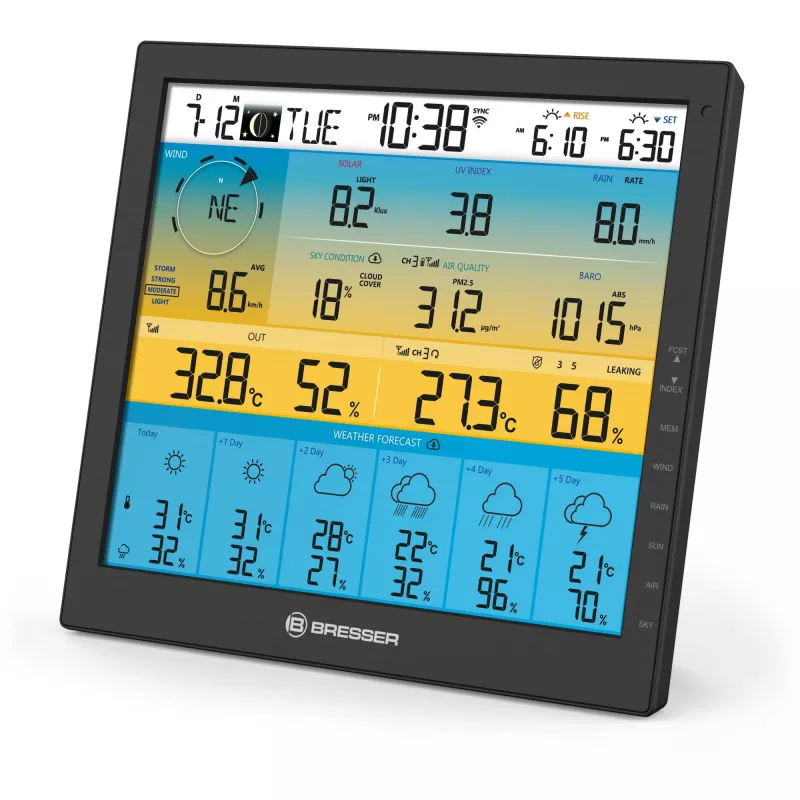 Bresser 7003220 Weather Center 7-in-1 Solar 6-Day 4cast Pro SF estación meteorológica digital, LCD, negra