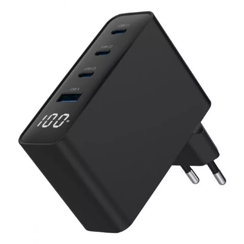 Gembird TA-UC-PDQC100LCD-01-BK Cargador para dispositivos móviles, portátil, smartphone, negro, carga rápida AC, interior