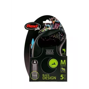 Correa retráctil flexi Black Design M — 5 m de longitud, con cinta, carga máxima 25 kg, empuñadura ergonómica