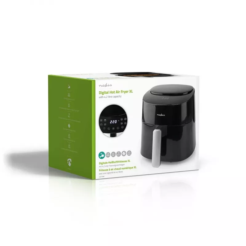 Freidora de aire Nedis KAAF160BK, cesta única, 4,2 L, 1300 W, Negro