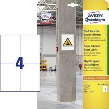 Avery Zweckform L7876 - etiquetas de papel rectangulares de adhesivo permanente extra fuerte - blanco - 100 x 148 mm 80 rollo(s) (20 rollo(s) x 4) (L7876-20)
