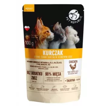 Sobre de comida húmeda para gatos PetRepublic ADULT 100 g — filetes con trozos de pollo