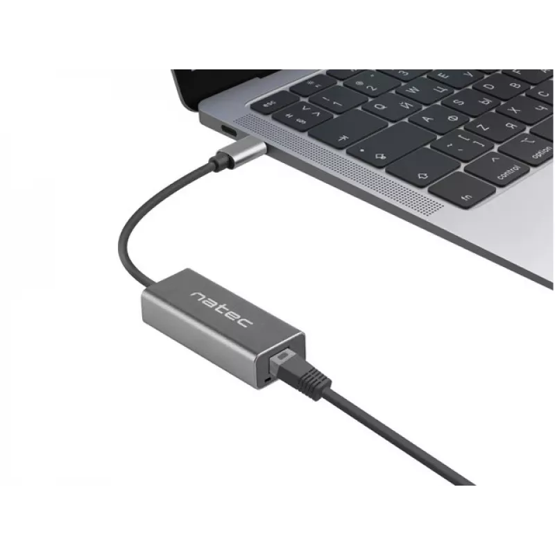 Natec Cricket NNC-1925 adaptador Ethernet de USB-C 3.1 Gen 1 a RJ45, 1000 Mbit/s, cable de 15 cm, aluminio, gris