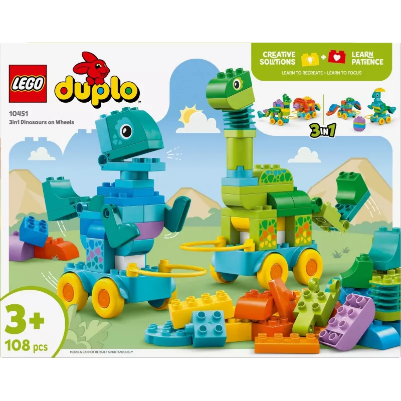 Juguete de construcción LEGO DUPLO 10451 Dinosaurios sobre ruedas set 3 en 1, 108 piezas, edad 3+, altura 220 mm