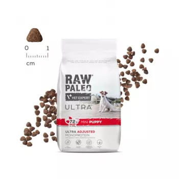 Comida seca para perros VETEXPERT RAW PALEO Ultra Mini Puppy Beef 750 g — sin cereales, proteína 30,5 %, grasa 16,5 % para razas pequeñas (5–10 kg)