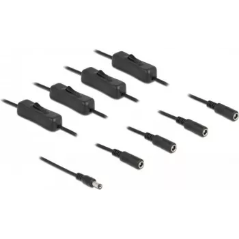 Cable DC DeLOCK 86796 conector macho 5,5 x 2,1 mm a 4 x conector hembra con interruptor 1 m