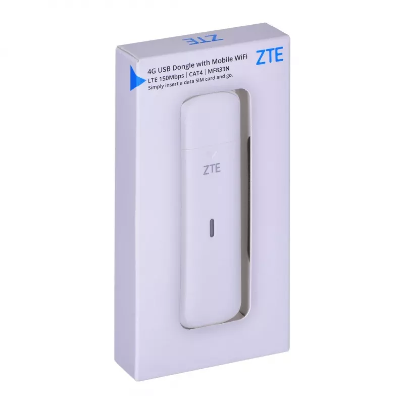 Módem USB móvil ZTE MF833N, formato USB portátil, 4G LTE-FDD/TDD hasta 150 Mbit/s, compatible con HSUPA/2G, ranura microSD, blanco