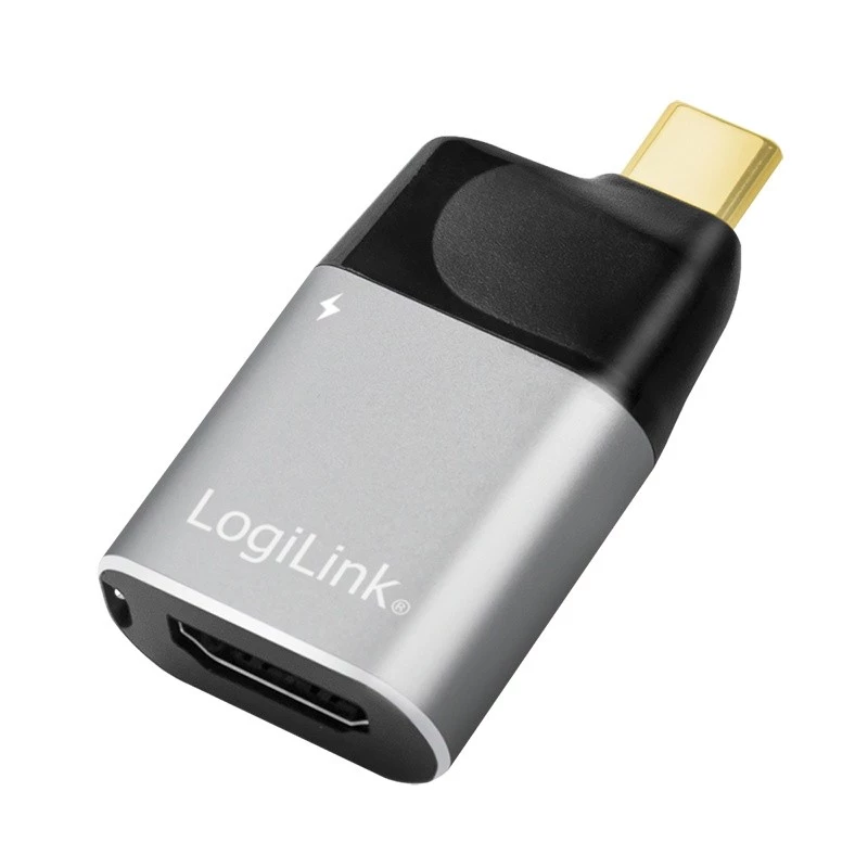 LogiLink Adaptador USB 3.2 Gen2 Type-C macho a HDMI-A USB-C 4K PD Aluminio Negro/Gris