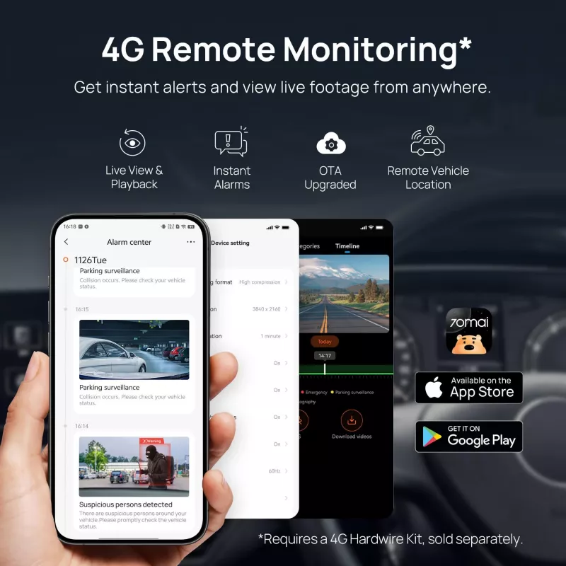70mai A810S kit de dash cam 4K con cámara trasera RC24