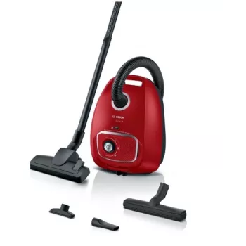 Aspirador Bosch BGB 41RD3H — 600 W, bolsa de 4 l, filtro HEPA, radio de acción de 11 m, tubo telescópico, rojo