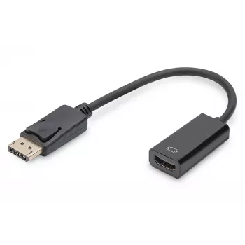 Adaptador DIGITUS, conector macho DisplayPort - conector hembra HDMI A, DisplayPort estándar 1.1a, certificado UL20276, AWG28 (DB-340400-001-S)