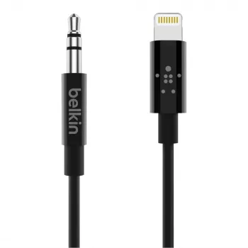Cable Belkin Lightning a toma de auriculares - Lightning macho a minijack estéreo macho - 91,4 cm - negro - para Apple iPhone (Lig