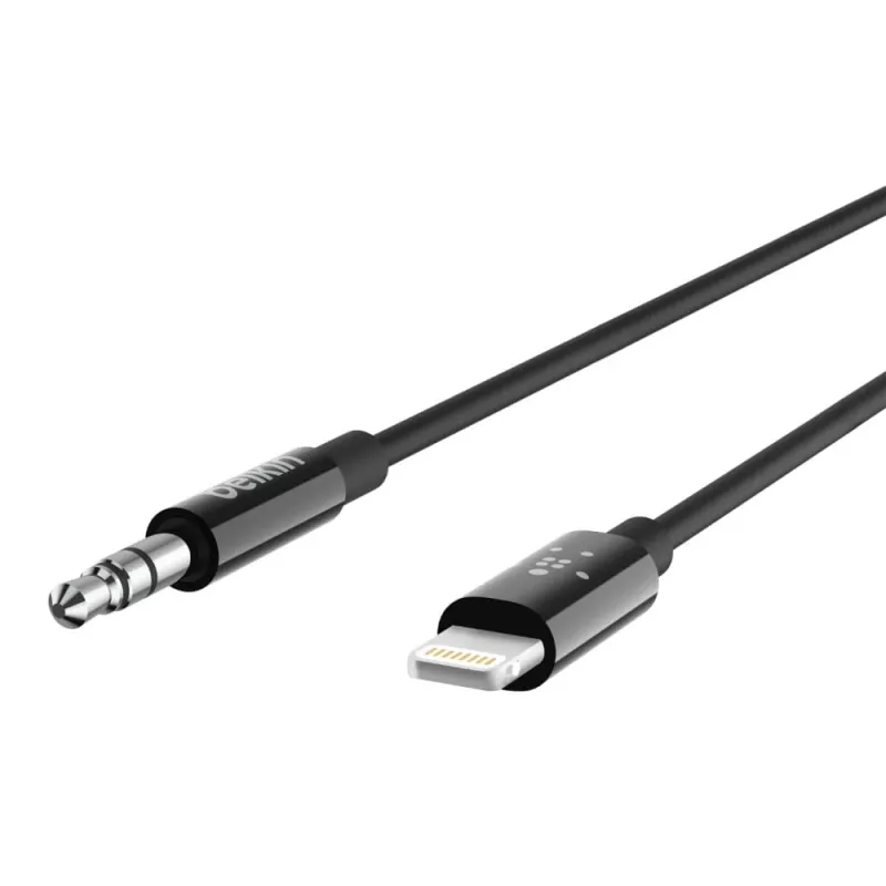 Cable Belkin Lightning a toma de auriculares - Lightning macho a minijack estéreo macho - 91,4 cm - negro - para Apple iPhone (Lig
