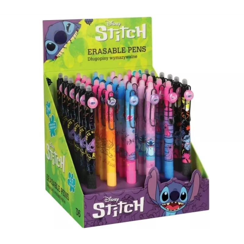 Bolígrafo retráctil borrable con recubrimiento de goma CoolPack Disney Stitch negro